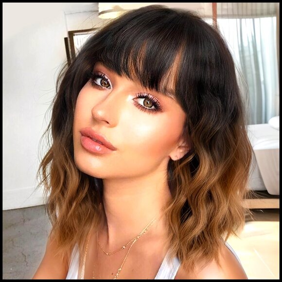 Accessories - Synthetic Wavy Bob Wig with Bangs Heat Resistant Party Daily Use Chic
